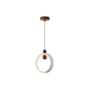 Circular Yellow Travertine Pendant <b>Light</b> Led Round Single Head For Bedroom Living Room Hotel Guesthouse - Product Image 4