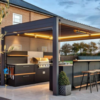 Cuisine extérieure de luxe moderne en acier inoxydable, îlot de cuisson avec barbecue, évier, robinet et crédence, chariot de cuisson, Sweet Home