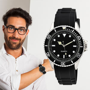 ساعة يد رياضية فاخرة للرجال من Geneva بسوار من السيليكون وظهر من الفولاذ المقاوم للصدأ - Product Image 2