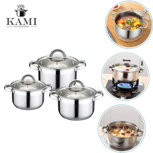 Stainless Steel Casserole Cookware <b>Set</b> Glass Lid Soup <b>Pot</b> Pan <b>Set</b> for Gas and Induction Kitchen Use - Product Image 1