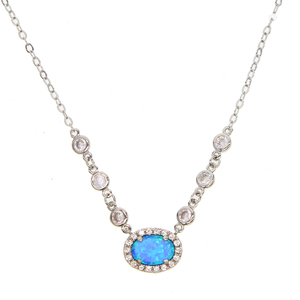 Promotion Blue Fire Opal Gemstone Cz <strong>Statement</strong> Link Chain Luxury Summer Women Jewelry Stock Opal European <strong>Necklace</strong> - Product Image 1