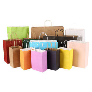 Sacs en papier kraft brun et blanc prêts à être expédiés avec poignées, colorés, pour la nourriture, les fêtes, les cadeaux, les achats, les faveurs, pour les expositions, les supermarchés - Product Image 4