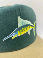 2 tonos verde caqui 100% algodón Retro Pez espada pesca sombrero sin estructura Snapback gorra Vintage pez parche para deporte al aire libre verano