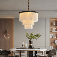Luminaires suspendus en cuivre E14 blanc chaud en albâtre espagnol pour salon, lustres en marbre naturel et noir