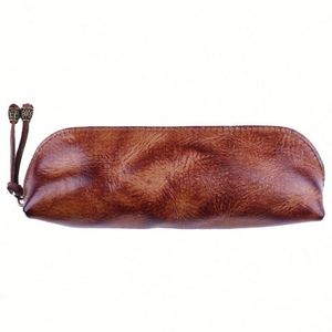 Bolso de Cuero de Primera Capa, Estilo Retro con Tratamiento de Envejecimiento y Frotado de Color, Estuche para Bolígrafos de Cuero de Grano Completo - Product Image 1