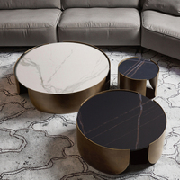 Ensembles de table de salon, design spécial moderne, en marbre, rond, café de luxe en or, 4 pièces