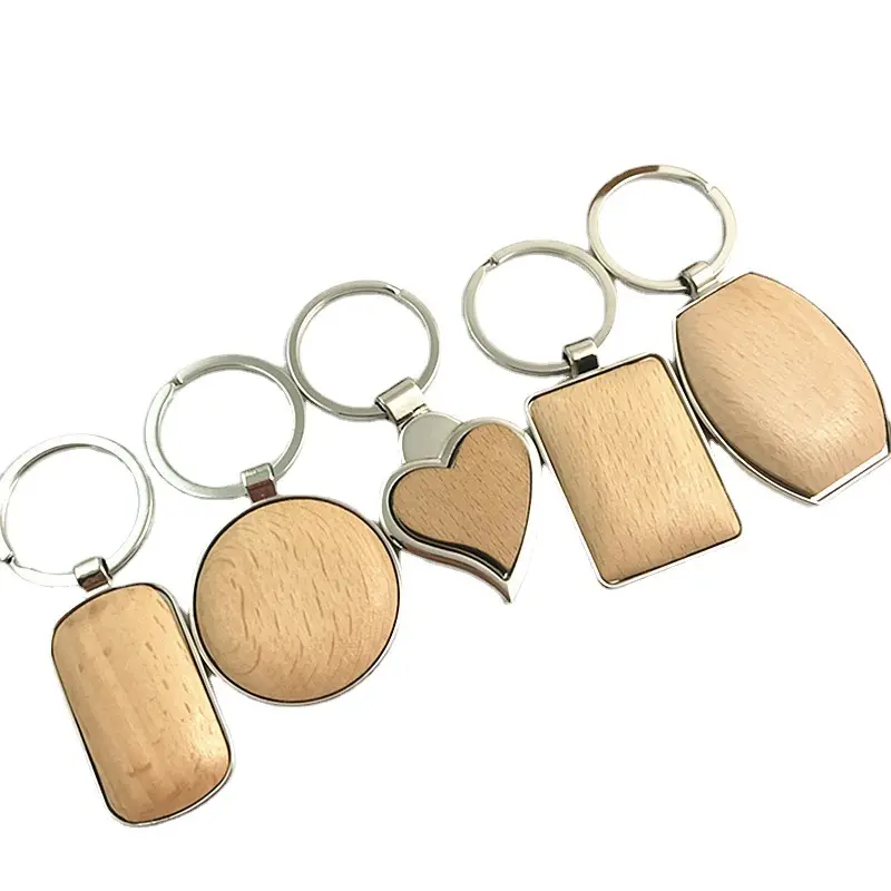 Promotional Gift Souvenir Custom Sublimation Wood Heart Blank MDF Keychains