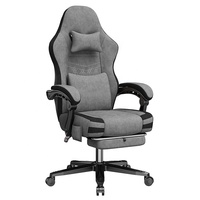Chaise de gaming populaire en Allemagne avec coussin d'assise à ressorts larges, en tissu gris, style racing, pour ordinateur, avec fonction massage