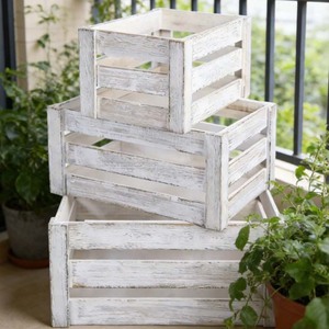 Customized Wholesale Retro Distressed <strong>White</strong> <strong>Wooden</strong> <strong>Crates</strong> Suitable for Home Storage and Organization - Product Image 5