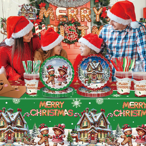 Vaisselle jetable sur le thème de Noël du Père Noël : gobelets en papier, serviettes, couteaux, cuillères, plateaux pour une ambiance festive et décorative - Product Image 6