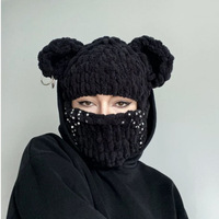 Nouveau masque de ski chaud doux à la mode tricoté à la main oreilles d'ours cagoule moelleux Crochet fil d'hiver en peluche Polyester/coton caractère
