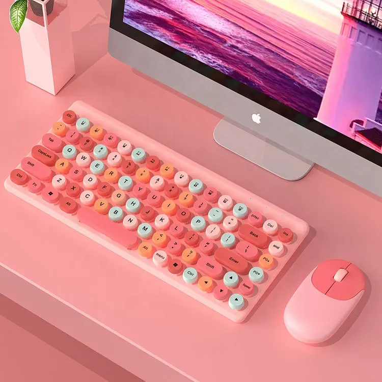 Roze Gekleurde 2.4G Draadloze Toetsenbord En Muis Teclado Sem Fio Voor Meisjes