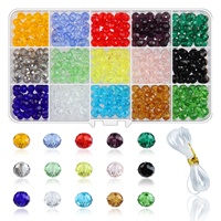 Kit de 15 grilles de perles en verre à facettes, perles intercalaires en vrac DIY avec cordon élastique, coffret pour la fabrication de bracelets et de bijoux