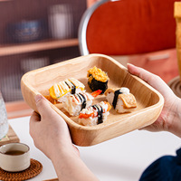 Assiette à salade et bol de service carrés contemporains en bois avec logo personnalisé, vaisselle en bois d'hévéa de qualité alimentaire écologique pour hôtels