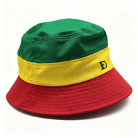 Sombrero de Pescador Unisex Personalizado con Bloques de Color Rasta, Verde, Amarillo, Rojo, Bordado de Algodón, Sombrero para el Sol, Sombreros de Pescador de Fútbol