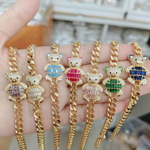 Bracelet Hiphop personnalisé en laiton <span class=keywords><strong>plaqué</strong></span> <span class=keywords><strong>or</strong></span> avec chaîne à maillons laminés mode ours mignon bijoux pour femmes - Product Image 1
