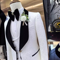 Costume de mariage slim fit 3 pièces, veste, gilet, ensemble complet, blanc, revers châle, un bouton, élégant, costume de marié de luxe, costume pour hommes, blazer