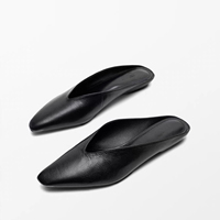 Chaussures pour femmes 2026 – Nouveauté été – Mules plates noires à bout pointu en cuir souple et talon ouvert