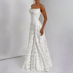 ชุดเดรสทรงเอเปิดหลังสายสปาเก็ตตี้แบบธรรมดาชุดเดรสยาวถึงพื้นชุดเดรสปาร์ตี้เซ็กซี่ - Product Image 3