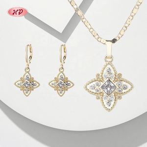 Juego de Collar y Aretes Hengdian con Circonitas Cúbicas AAA Chapadas en Oro de 18K, Joyería de Latón de 3 Piezas para Mujer, Bodas, Compromisos, Fiestas, Venta al Por Mayor - Product Image 2