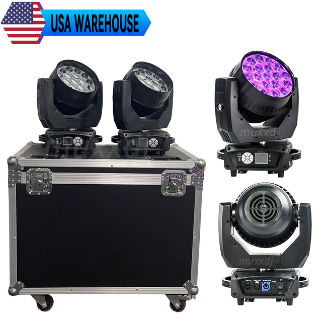 2pcs with Cases Pro Dj Light Aura Wash 19x15w Led Wash Rgbw 4in1 Led Moving Head Light with Zoom