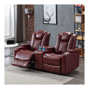 Ensemble de canapés de cinéma maison en cuir de style européen, 3 places, inclinables, avec revêtement en cuir de vachette et rembourrage en éponge pour espaces de vie de luxe - Product Image 3