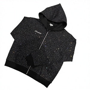 Felpa <span class=keywords><strong>con</strong></span> <span class=keywords><strong>Zip</strong></span> Personalizzata da <span class=keywords><strong>Uomo</strong></span> in Stile Streetwear, 100% Cotone French Terry, Design <span class=keywords><strong>con</strong></span> Logo del Marchio e Strass per Moda Urbana - Product Image 4