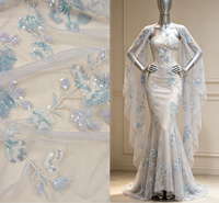 Tissu en organza français brodé multicolore élégant de haute qualité avec perles et paillettes faites à la main, poids moyen, pour mariage et fête
