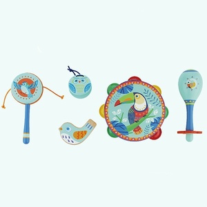 Wholesale Wooden Musical Instrument Set Wooden <b>Toys</b> <b>Drum</b> Maracas Whistle 5-Piece Set - Product Image 2