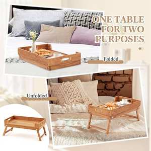 Plateau de table à petit-déjeuner en bambou avec pieds pliables, écologique, durable, facile à nettoyer, rectangulaire, pour lit, canapé, service de collations - Product Image 5