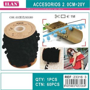 Nastro decorativo nero Ilan Pom Pom da 2,0 cm x 18 m per cucito e progetti fai da te - Product Image 3
