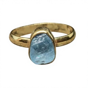 Minimalist Christian Silver <b>Ring</b> Natural Aquamarine <b>Crystal</b> Water Drop Shape Bezel Setting Trendy Unisex Everyday Wear Gemstone - Product Image 1
