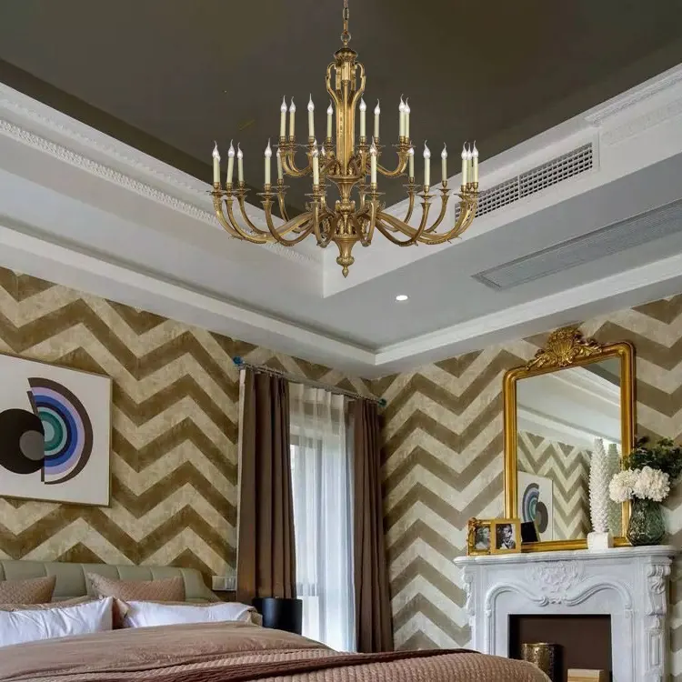 Большой роскошный стиль античная латунная люстра современный отель большая гостиная Висячие классические 24 металлические светильники Освещение