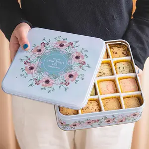 Fancy Square Biscuit Container Cookies Tin BoxとPaper Divider