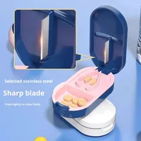 Estuche Organizador de Medicamentos Portátil de Plástico Azul de Alta Calidad al por Mayor, con Múltiples Compartimentos y Tapa Abatible, para Viajes