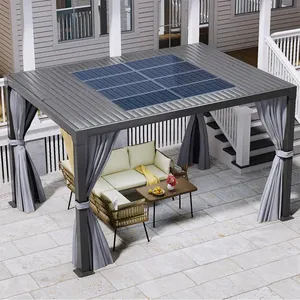 Customized Outdoor Solar Panels Pergola Patio Aluminum Garden Waterproof Windproof Shade Balcony Pergola Solar Metal Pavilion