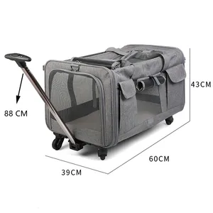 OEM Wholesale Detachable Large Size Airline Approved Portable Cat Travel Trolley Pet Dog Carrier on Wheels