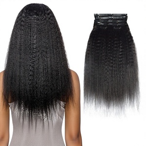 Extensions de cheveux humains transfrontalières Europe, Amérique et Afrique, à clipser, bouclées crépues, pouvant être permanentées - Product Image 1