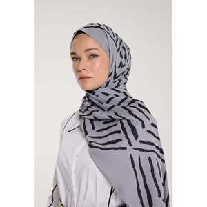 Customizable Pure Tone Winter <b>Scarf</b> with V-Shape Silver and <b>Black</b> Cable Stripe & Animal Argyle Pattern Long Length - Product Image 2