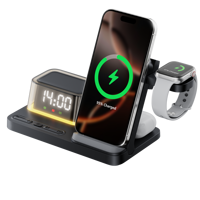 Station de charge multifonctionnelle 5 en 1 avec affichage numérique LED et horloge pour iPhone, Samsung, iWatch, écouteurs et autres appareils