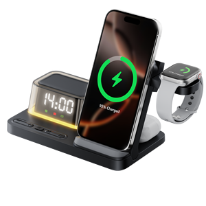 Station de charge multifonctionnelle 5 en 1 avec affichage numérique LED et horloge pour <span class=keywords><strong>iPhone</strong></span>, Samsung, iWatch, écouteurs et autres appareils - Product Image 2