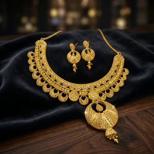 Conjunto de Collar Floral Chapado en Oro de Alta Calidad para Mujer con Cadena de Serpiente y Engaste Clásico, Joyería para Boda - Product Image 3