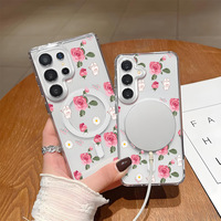 INS Pembe Şeftali Çiçeği Kablosuz Şarjlı Cep Telefonu Kılıfı Samsung S26 Ultra S25 Şeffaf Manyetik Arka Kapak Coque