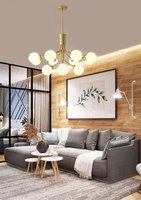 Lustre moléculaire moderne de luxe en métal doré avec globe en verre et ampoules G9 pour salon et salle à manger