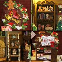 Kit de Manualidades para Casa de Muñecas Navideña, Escena de Libro en 3D de Madera, Modelo de Casa de Muñecas en Miniatura, Ensamblado a Mano con Luz LED, Decoración Festiva para Escritorio