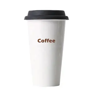 Tasse à café en porcelaine, de voyage, en céramique, avec logo personnalisé, pour thé, de voyage, avec couvercle en silicone, sans poignée, 1 pièce