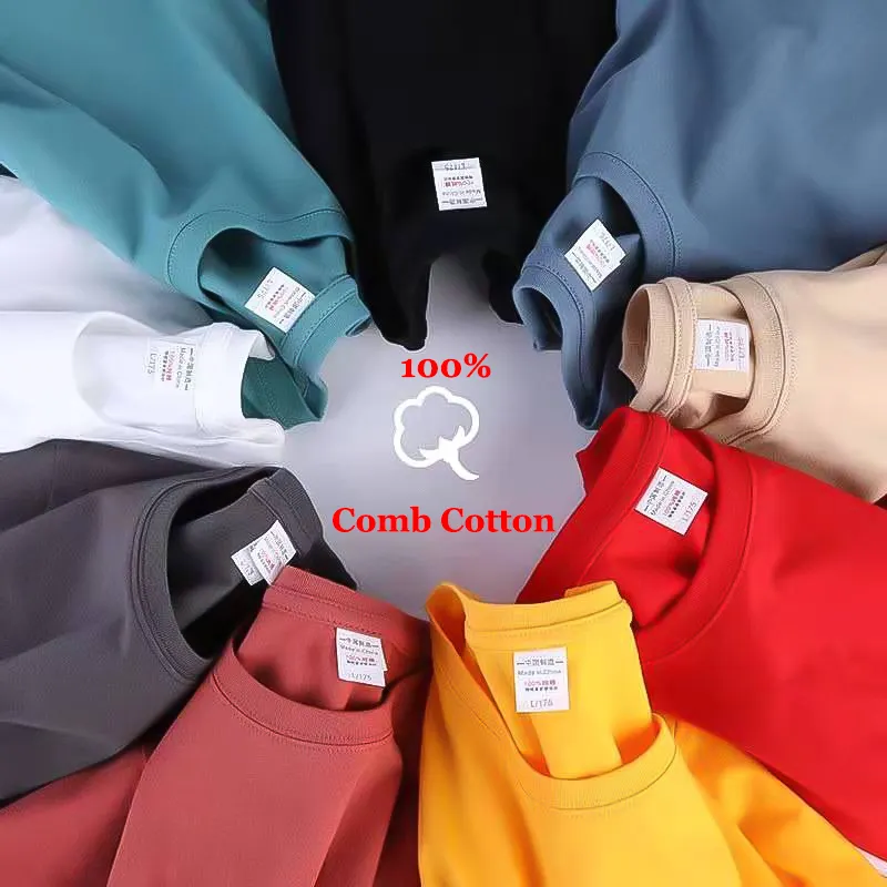 Custom logo print 230g 100% cotton regular fit short sleeve clothes wholesale blank crew neck plain tshirts for printing