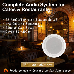 Sistema Audio Completo per Caffè/Ristoranti/Negozi, Amplificatore PA con Bluetooth/USB, Altoparlanti da Soffitto per Aree da 80 a 200 m² ㎡   Musica di sottofondo per interni - Product Image 2