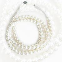 Câble de charge USB 3-en-1 élégant avec perles texturées effet nacré, décoratif, multi-embouts universel pour synchronisation de données téléphoniques