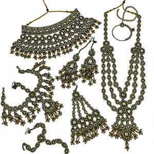 ชุดเครื่องประดับเจ้าสาวสไตล์ชาติพันธุ์ คุณภาพสูง ดีไซน์ล่าสุด ชุบโรเดียม ประดับเพชรซิคอน สร้อยคอแบบโชคเกอร์ ต่างหู มงกุฎ สำหรับงานปาร์ตี้ - Product Image 1